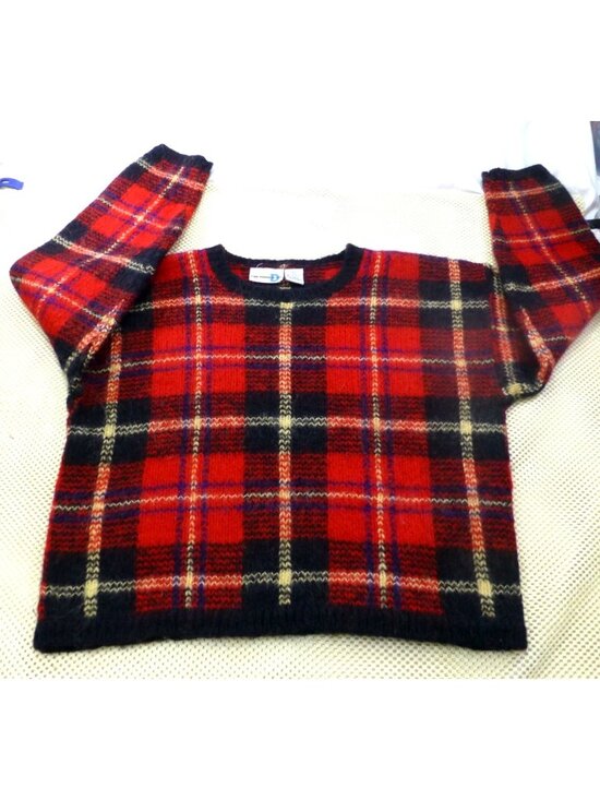 Paul Harris Design Sweaters - VTG Paul Harris Design Red & Black Plaid Mohair Blend Sweater L Retro Style